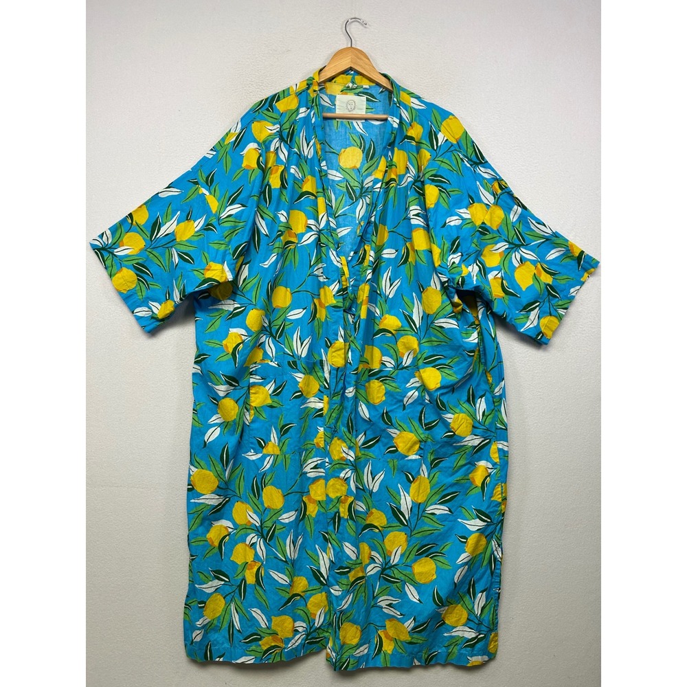 Fruitcore Printfresh Womens 2X Blue Lemon Zest Organic Cotton Kimono Robe